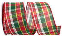 Plaid Twill Wired Edge Ribbon Red Green 2-1/2 Inch