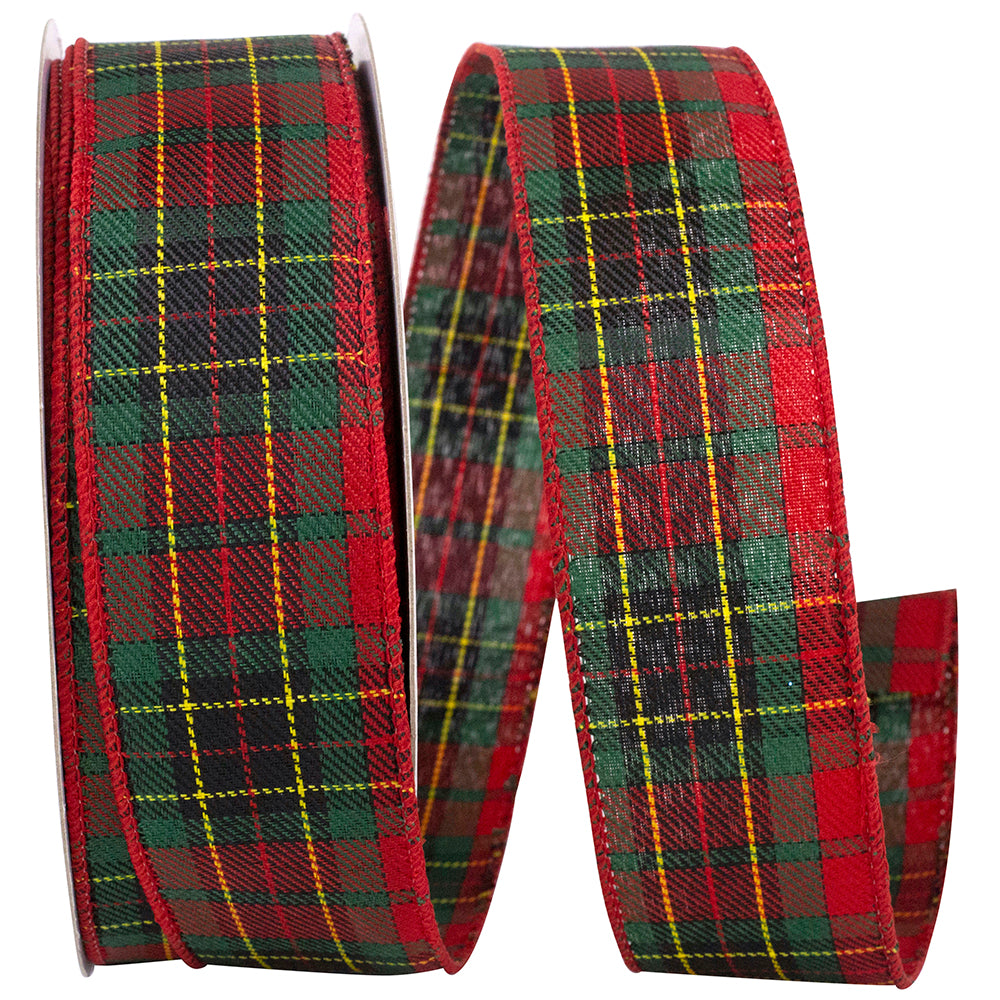 Plaid Holiday Wired Edge Ribbon Red Green 1-1/2 Inch