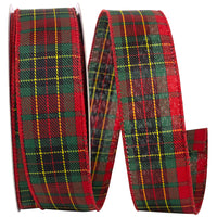 Plaid Holiday Wired Edge Ribbon Red Green 1-1/2 Inch
