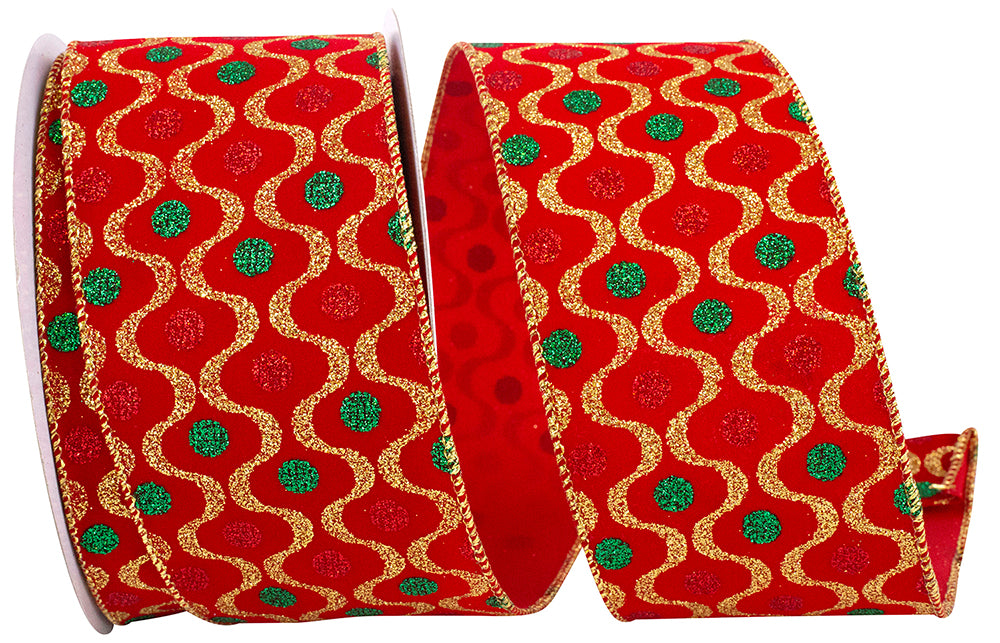 Red Velvet Glitter Jewel Fiesta Wired Edge Ribbon 2-1/2 Inch