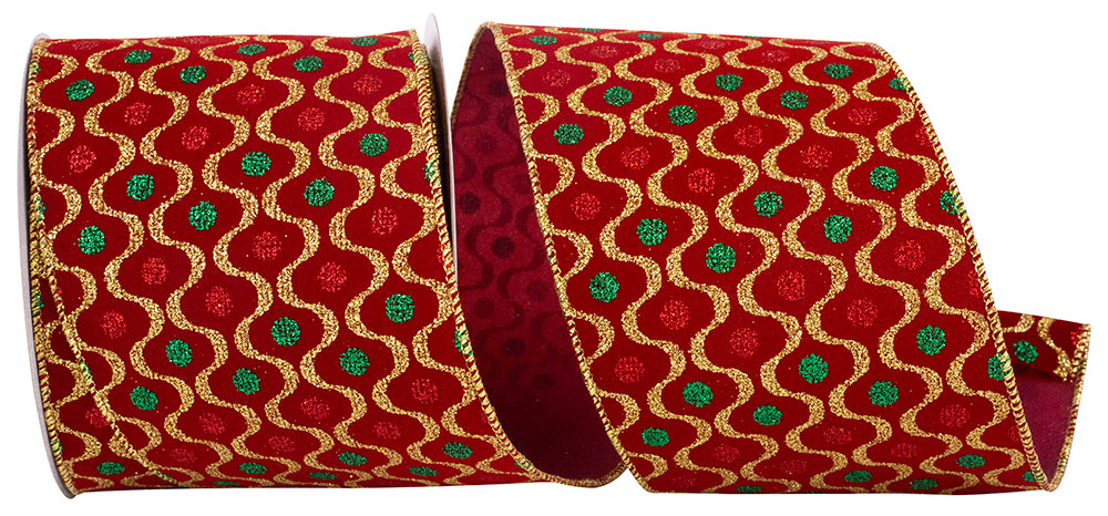 Scarlet Velvet Glitter Wired Edge Ribbon 4 Inch for Bows