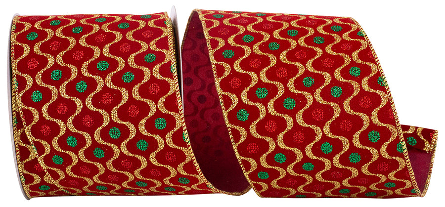 Scarlet Velvet Glitter Wired Edge Ribbon 4 Inch for Bows