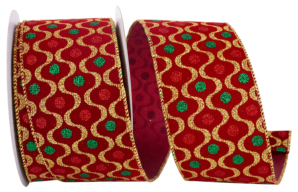 Scarlet Velvet Glitter Ribbon 2-1/2 Inch for Wreaths