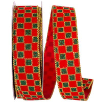 Velvet Emerald Checks Glitter Ribbon 1-1/2 Inch Red Green