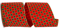 4 Inch Red Green Velvet Checks Glitter Wired Edge Ribbon