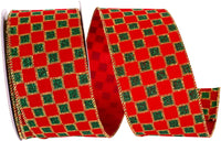Velvet Emerald Checks Glitter Ribbon Red Green 2-1/2 Inch