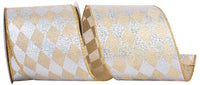 Platinum 4 Inch Harlequin Diamond Glimmer Deluxe Wired Edge Ribbon for Wreaths & Bows