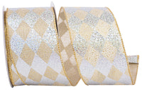 Platinum 2-1 2 Inch Harlequin Diamond Glimmer Deluxe Wired Edge Ribbon for Wreaths & Bows