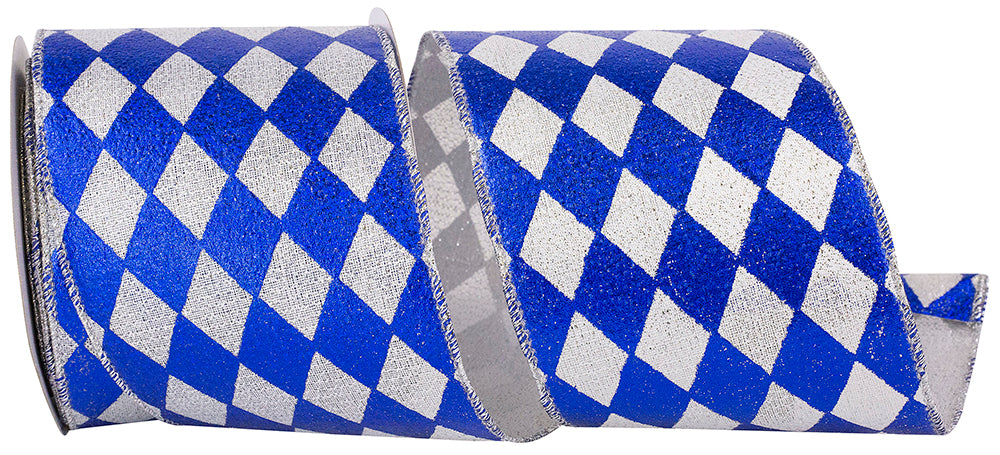 Harlequin Diamond Glimmer Ribbon Royal Silver 4 Inch
