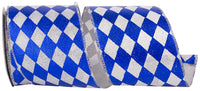 Harlequin Diamond Glimmer Ribbon Royal Silver 4 Inch
