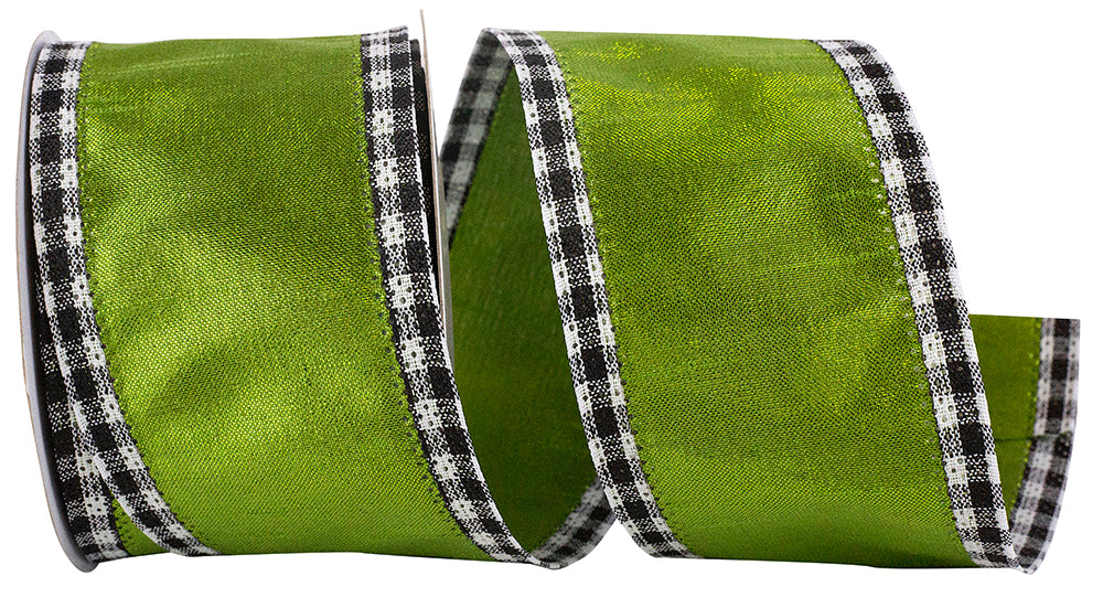 Moss Metallic Deluxe Gingham Wired Edge Ribbon 2-1/2 Inch