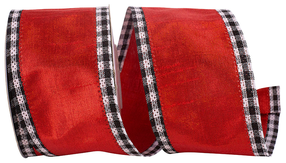 Red 2-1/2 Inch Metallic Gingham Wired Edge Ribbon