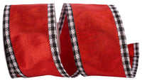 Red 2-1/2 Inch Metallic Gingham Wired Edge Ribbon