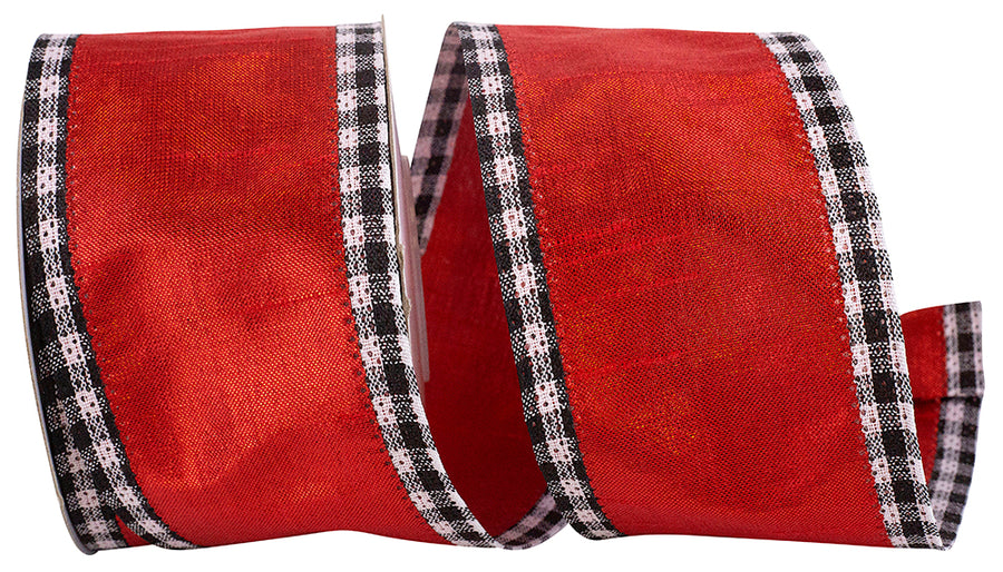 Red 2-1/2 Inch Metallic Gingham Wired Edge Ribbon