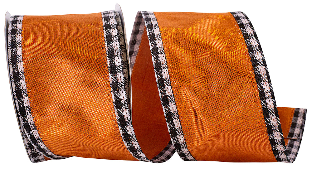Copper Metallic Gingham Wired Edge Ribbon 2-1/2 Inch