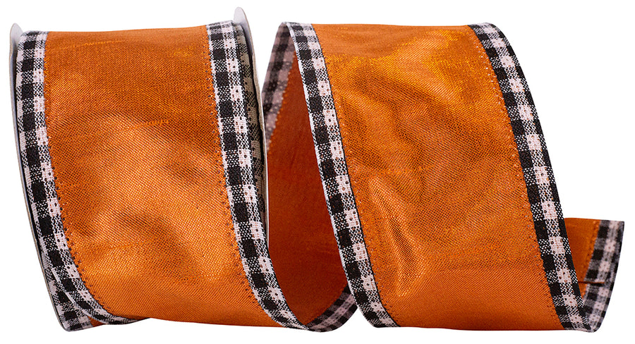 Copper Metallic Gingham Wired Edge Ribbon 2-1/2 Inch