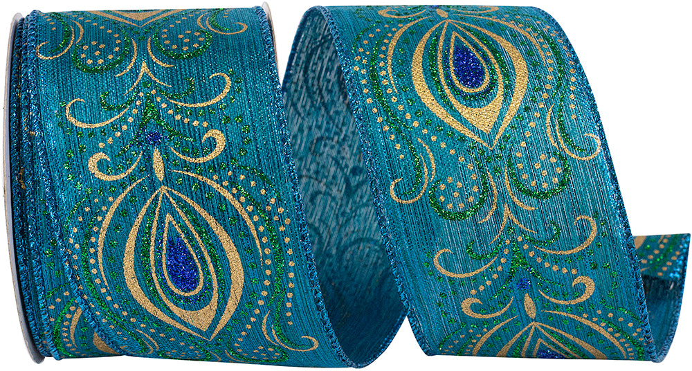 Turquoise 2-1/2 Inch Metallic Wired Edge Ribbon