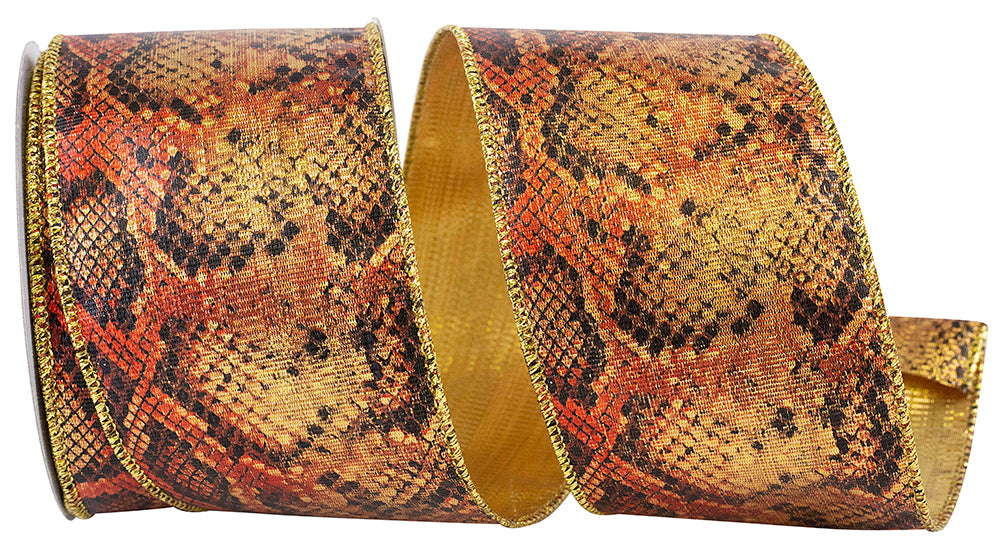 Snake Skin Frank Metallic Ribbon Red Gold 2-1/2 Inch