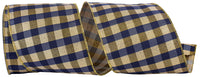 4 Inch Navy Gold Check Metallic Wired Edge Ribbon