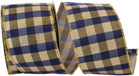 Navy Gold Check Wired Edge Ribbon 2-1/2 Inch for Wreaths
