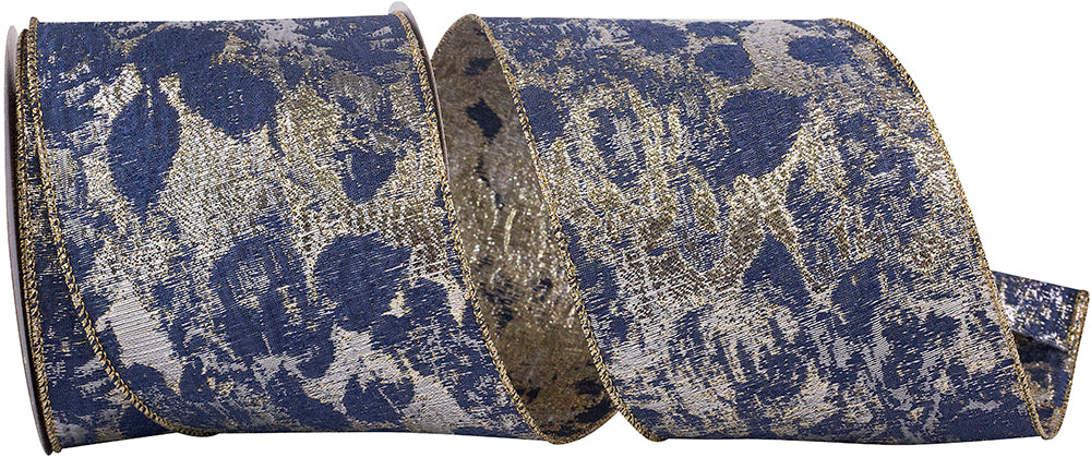 Denim Wired Edge Ribbon 4 Inch Brocade Metallic 10 Yards