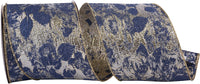 Denim Wired Edge Ribbon 4 Inch Brocade Metallic 10Yds