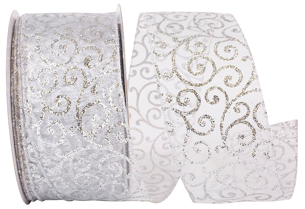 Silver 2-1/2 Inch Glitter Sheer Wired Edge Ribbon