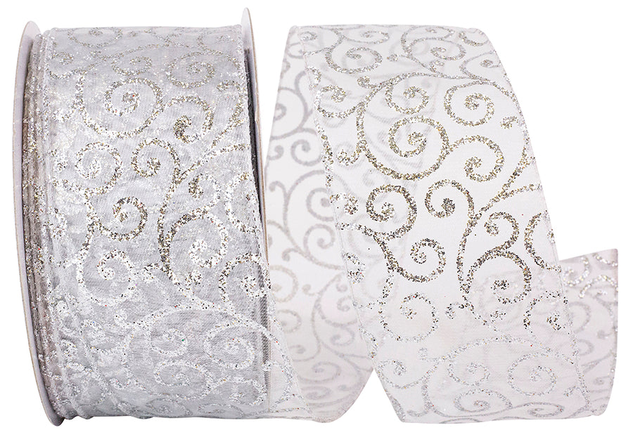 Silver 2-1/2 Inch Glitter Sheer Wired Edge Ribbon