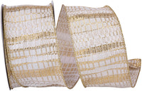 Brocade Metallic Wired Edge Ribbon Ivory Gold 2-1/2 Inch