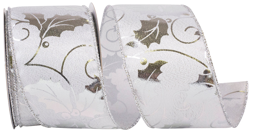 Silver 2-1/2 Inch Wired Edge Ribbon for Wreaths and Bows