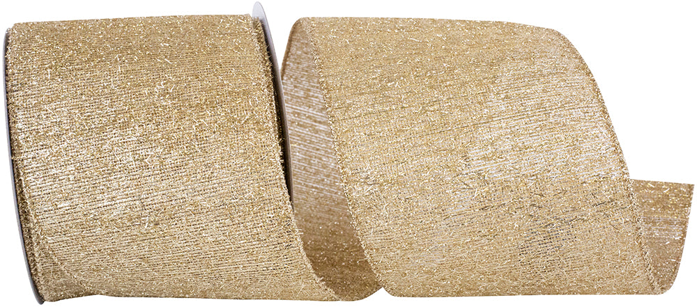 Gold 4 Inch Metallic Wired Edge Ribbon for Wreaths and Bows