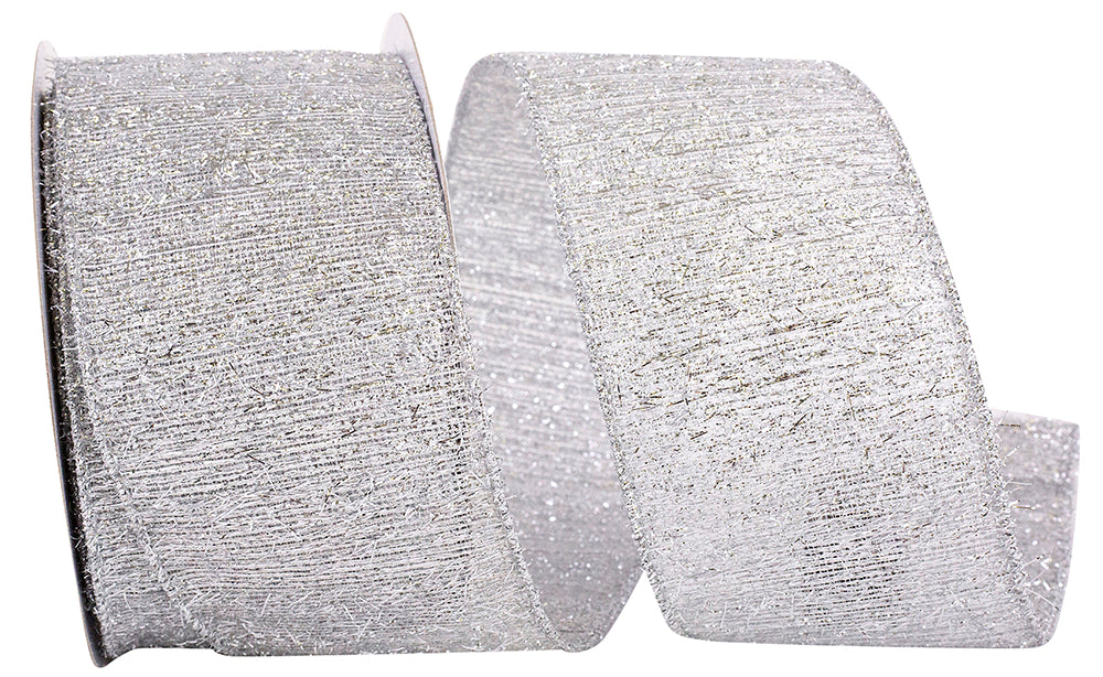 Silver 2-1/2 Inch Wired Edge Metallic Ribbon for Bows