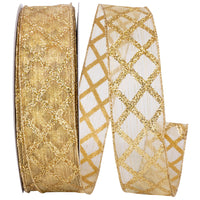 Gold Glitter Lattice Wired Edge Ribbon 1-1/2 Inch 25Yds