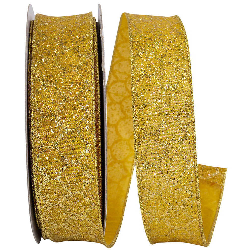 Yellow 1-1 2 Inch Gold Dust Vibrance Wired Edge Ribbon for Wreaths & Bows