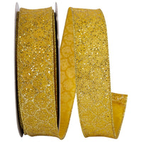 Yellow 1-1 2 Inch Gold Dust Vibrance Wired Edge Ribbon for Wreaths & Bows