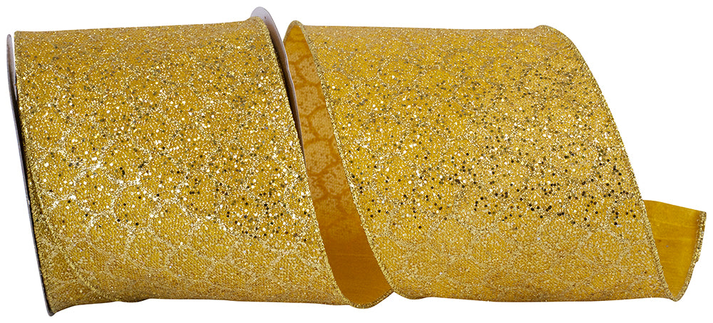 Yellow 4 Inch Gold Dust Vibrance Wired Edge Ribbon for Wreaths & Bows