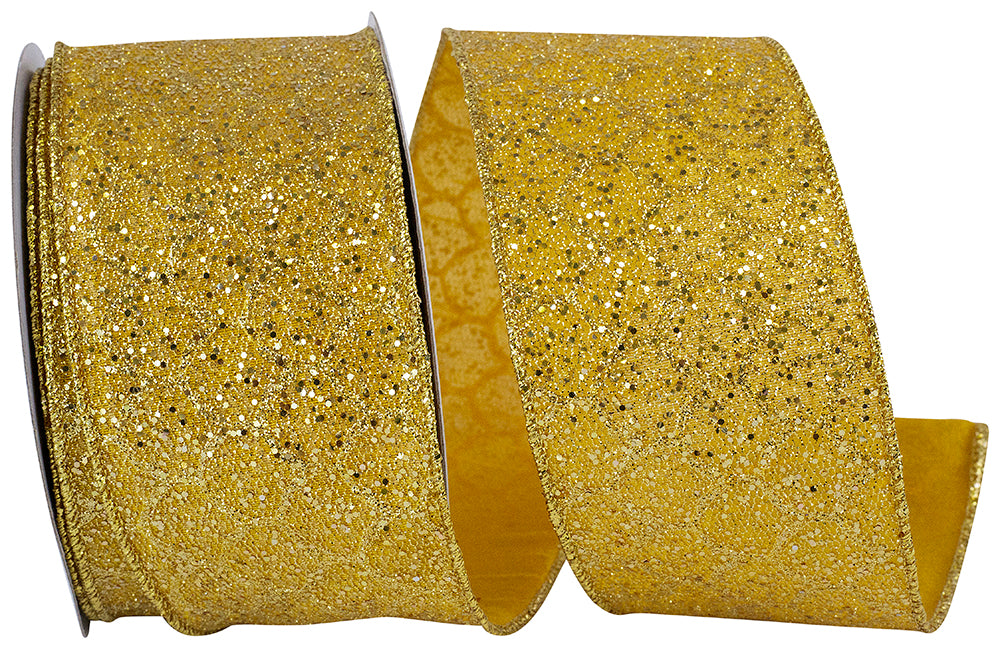 Yellow 2-1 2 Inch Gold Dust Vibrance Wired Edge Ribbon for Wreaths & Bows