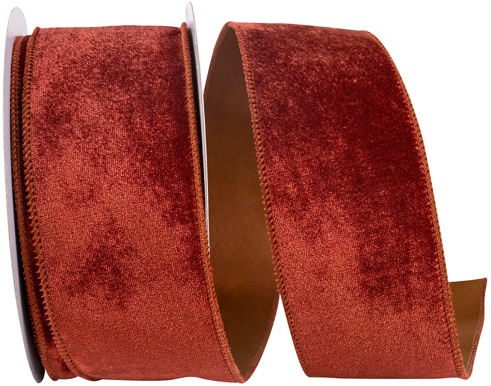 Rust 2-1 2 Inch Velvet Plush Designer Wired Edge Ribbon for Wreaths & Bows