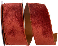 Rust 2-1 2 Inch Velvet Plush Designer Wired Edge Ribbon for Wreaths & Bows