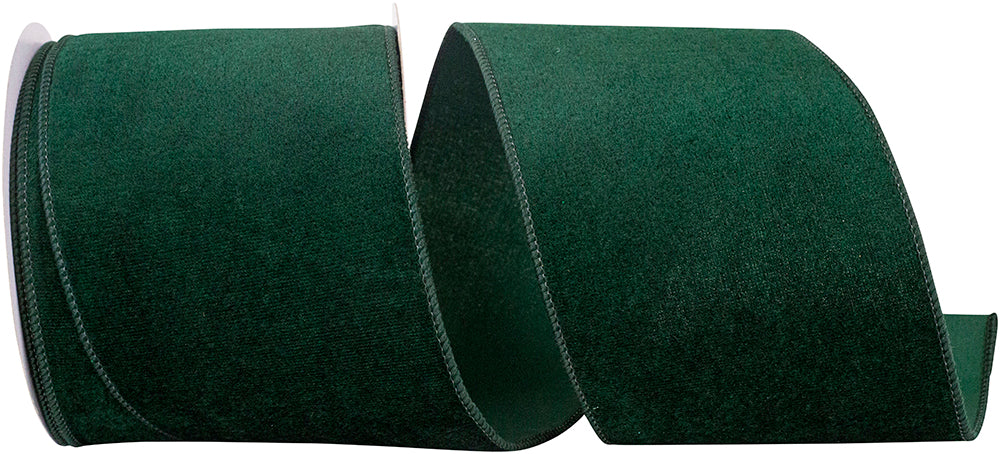 Hunter 4 Inch Velvet Plush Designer Wired Edge Ribbon for Wreaths & Bows