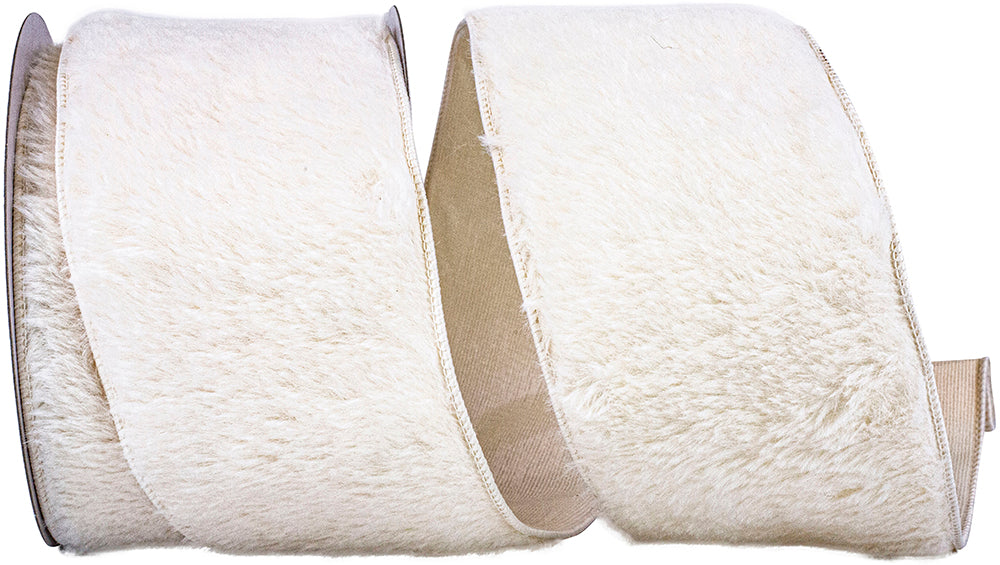 White 4 Inch Fluffy Velvet Exotic Wired Edge Ribbon for Wreaths & Bows