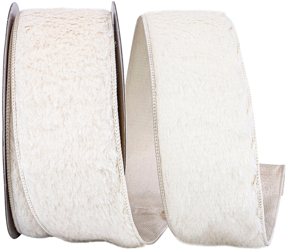 White 2-1 2 Inch Fluffy Velvet Exotic Wired Edge Ribbon for Wreaths & Bows