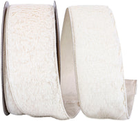 White 2-1 2 Inch Fluffy Velvet Exotic Wired Edge Ribbon for Wreaths & Bows