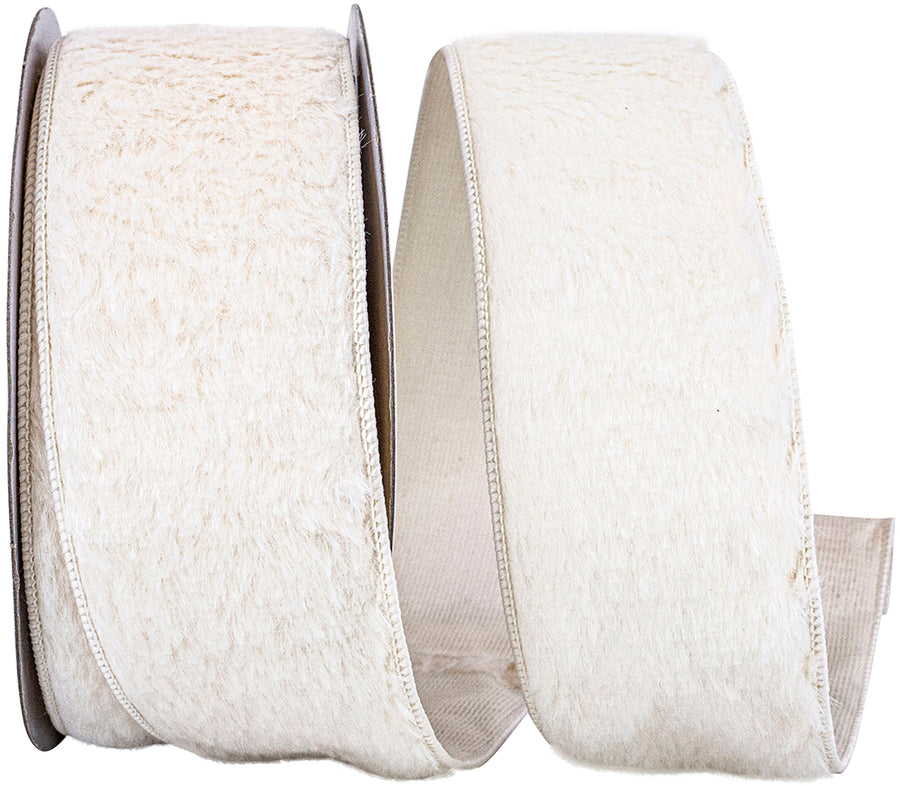 White 2-1 2 Inch Fluffy Velvet Exotic Wired Edge Ribbon for Wreaths & Bows