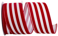 Red White 2-1 2 Inch Striped Grande Velvet Sparkle Wired Edge Ribbon for Wreaths & Bows