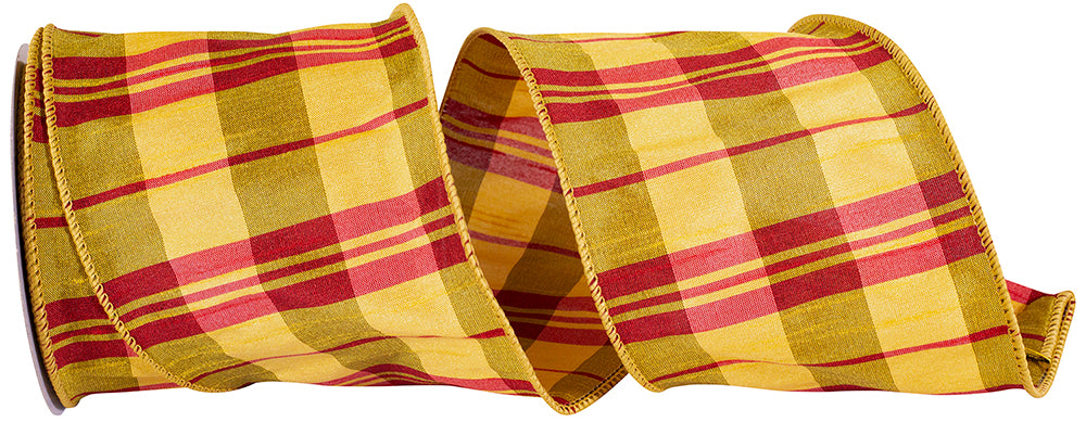 Caribbean Plaid Dupioni Ribbon 4 Inch Yellow for Bows