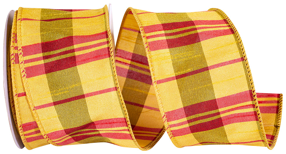 Caribbean Plaid Dupioni Ribbon 2-1/2 Inch Yellow 10 Yards