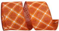 Orange 2-1 2 Inch Lattice Pattern Check Linen Wired Edge Ribbon for Wreaths & Bows