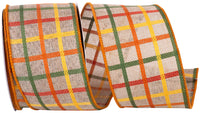 Woven Plaid Wired Edge Ribbon Natural 2-1/2 Inch 10Yds