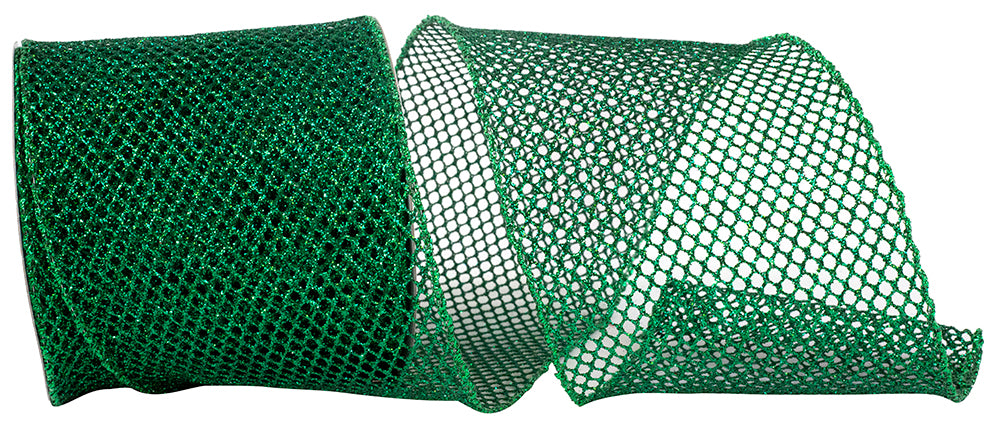 Hunter 4 Inch Grand Net Sparkle Wired Edge Ribbon for Wreaths & Bows